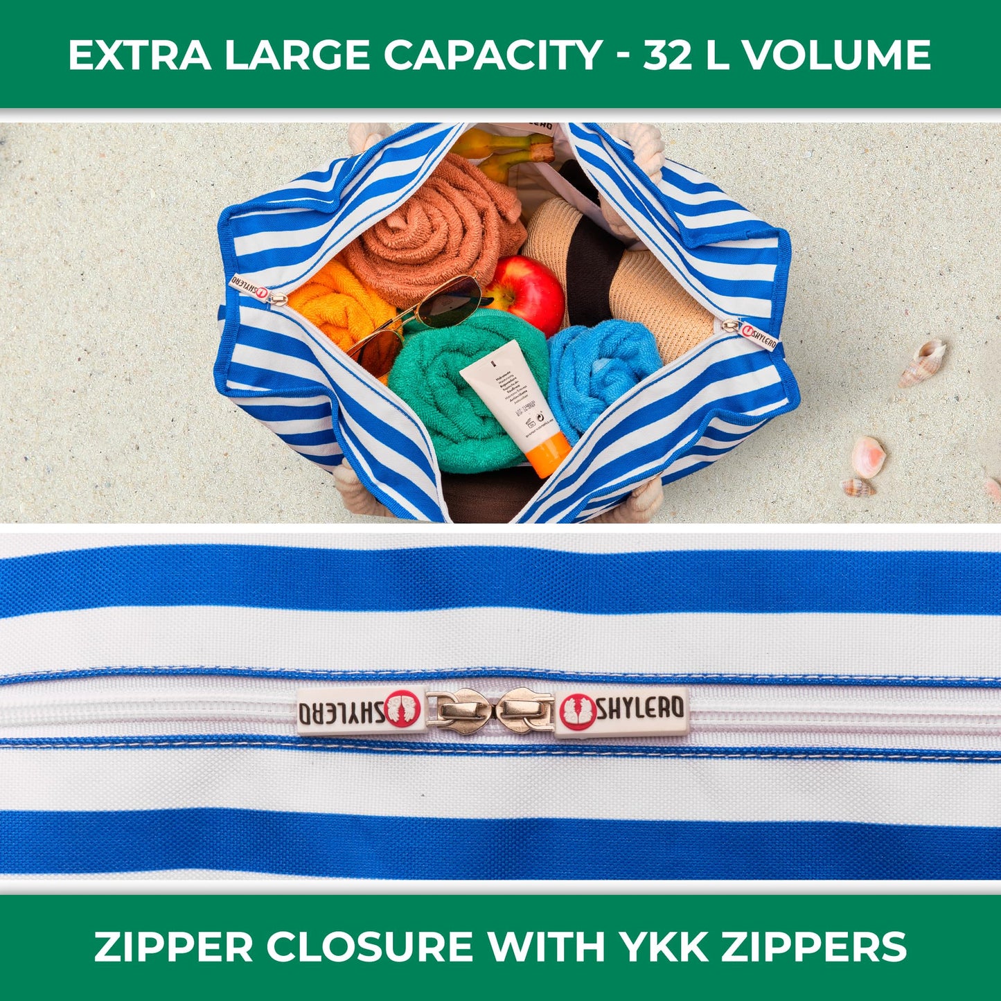 SHYLERO Beach Bag and Pool Bag. Has Airtight Pouch, Key Holder. Beach Tote is Zippered, Waterproof (IP64) - L22xH15xW6
