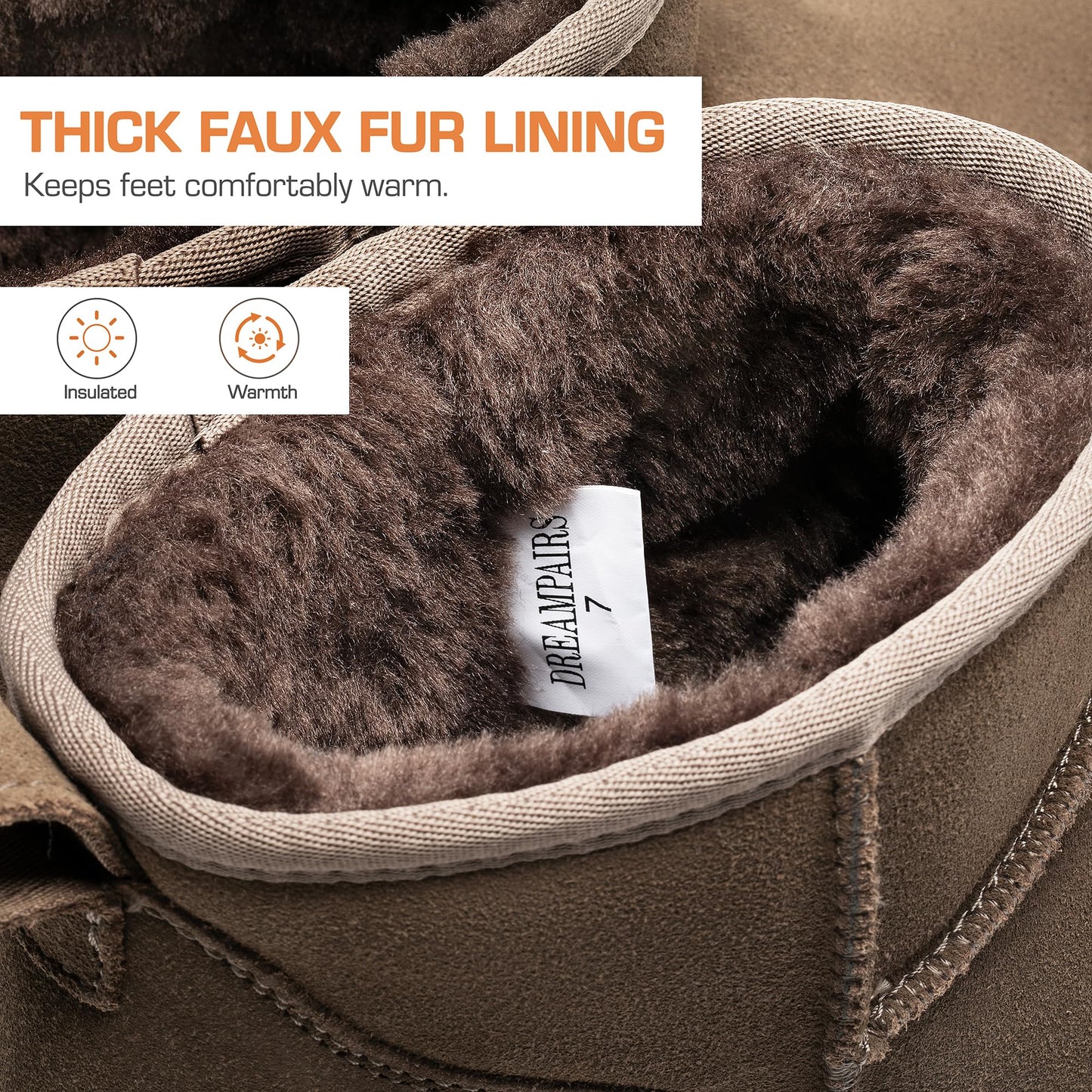DREAM PAIRS FuzzyClassic Platform Mini Boots for Women Suede Genuine Leather, Classic Winter Ankle Snow Boots with Memory Foam Insole Lightweight Anti-Slip Outsole Outdoor,Size 5,Taupe,SDSB2427W