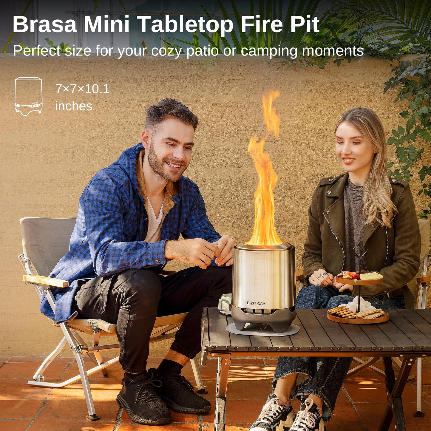 EAST OAK Smokeless Tabletop Fire Pit, Mini Table Top Firepit for Patio and Outdoor Camping, Removable Ashtray, Dual-Fuel Stove, Silicone Pad& Travel Bag, 50-80min. Burn Time, H: 10.1" xD: 7", Silver