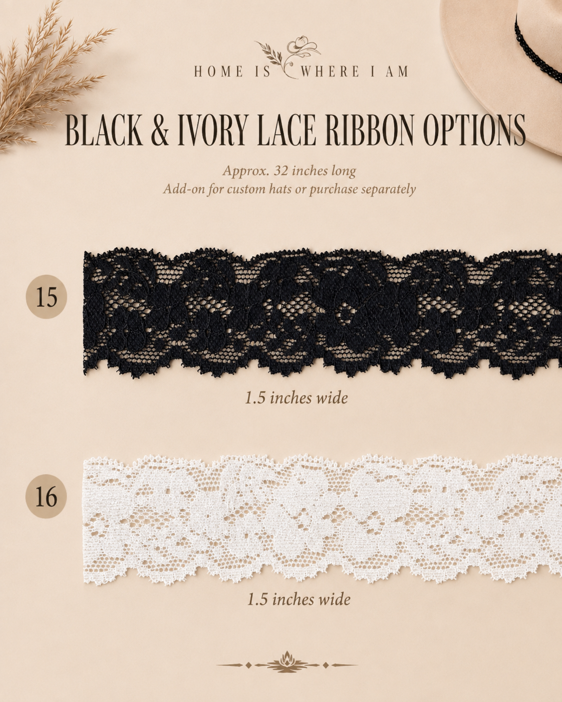 Black and ivory lace ribbon options 15 and 16