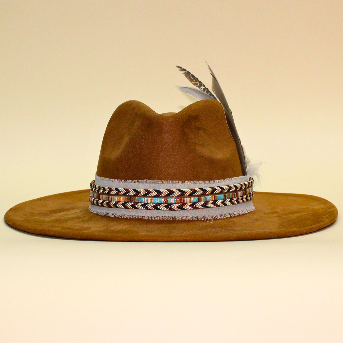 Feathered Western Hat | Khaki Boho Cowgirl Hat