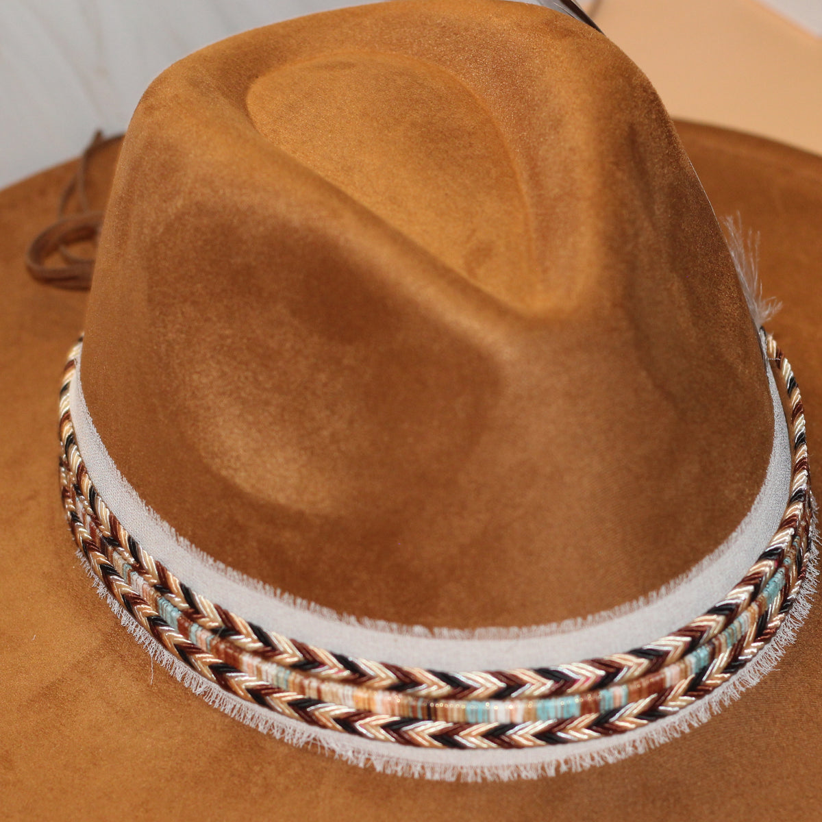 Feathered Western Hat | Khaki Boho Cowgirl Hat