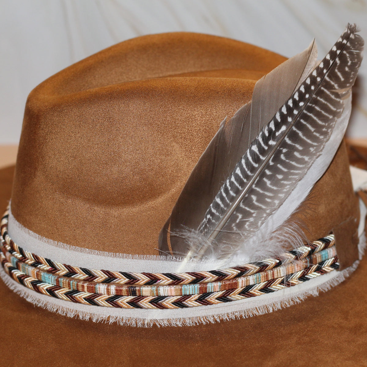 Feathered Western Hat | Khaki Boho Cowgirl Hat
