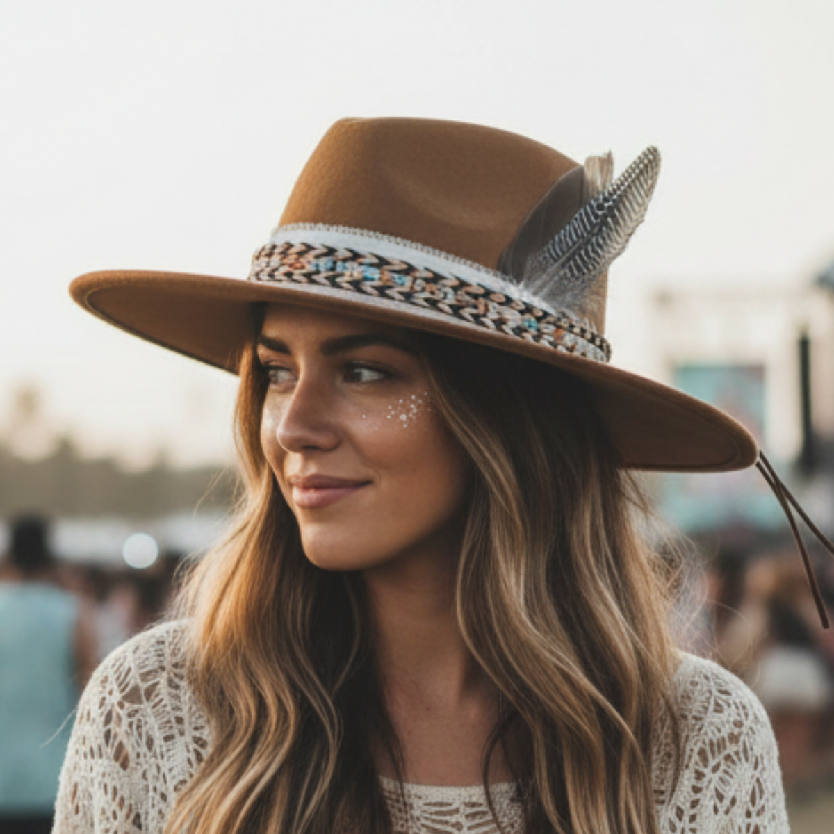 Feathered Western Hat | Khaki Boho Cowgirl Hat