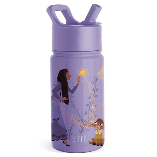 Simple Modern Disney Wish Kids Water Bottle with Straw Lid | Reusable Insulated Stainless Steel Cup for Girls, School | Summit Collection | 14oz Water Bottle