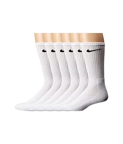 NIKE Unisex Performance Cushion Crew Socks with Band (6 Pairs), White/Black, Medium