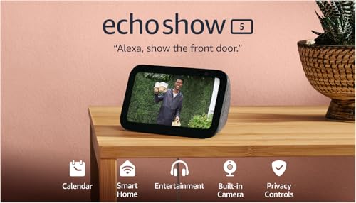 Amazon Echo Show 5 (newest model), Smart display with 2x the bass and clearer sound, Charcoal