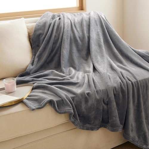 Bedsure Fleece Throw Blanket for Couch Grey - Lightweight Plush Fuzzy Cozy Soft Blankets and Throws for Sofa, 50x60 inches