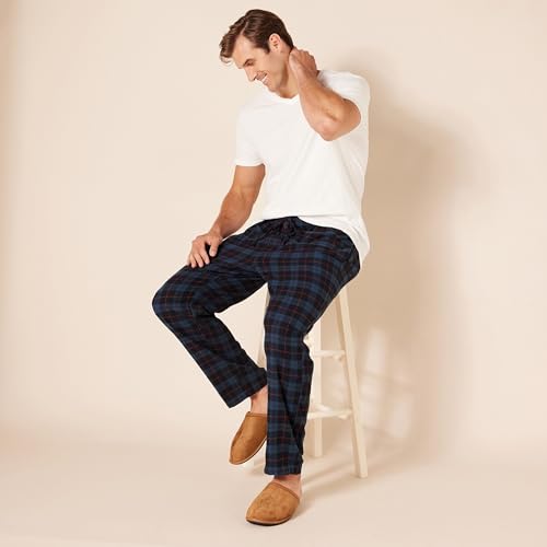 Amazon Essentials Men's Flannel Pajama Pant (Available in Big & Tall), Black Blue Plaid, Large