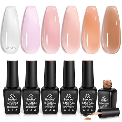 Beetles Gel Polish 6 Colors Jelly Gel Nail Polish Set Gift, Milky White Sheer Pink Nude Brown Translucent Soak Off Uv Nail Gel Diy Art for Girls Women Ultimate Monochrome Collection