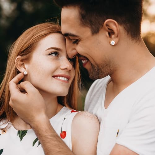 Moissanite Lab Created Diamond Earrings 1.0ctw-3.0ctw Solitaire Studs, D Color VVS1, Hypoallergenic 925 Sterling Silver, White Gold Plated, Friction Back - Gift for Women & Men, Silver 4P