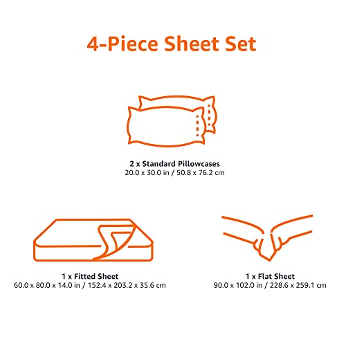 Amazon Basics Lightweight Super Soft Easy Care Microfiber 4-Piece Bed Sheet Set with 14-Inch Deep Pockets, Queen, Bright White, Solid