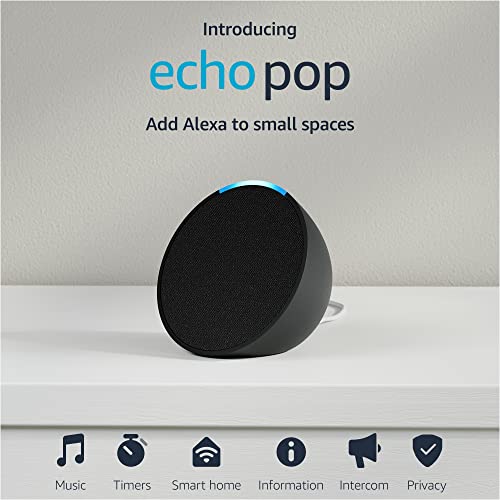 Amazon Echo Pop (newest model), Full sound compact smart speaker with Alexa, Charcoal