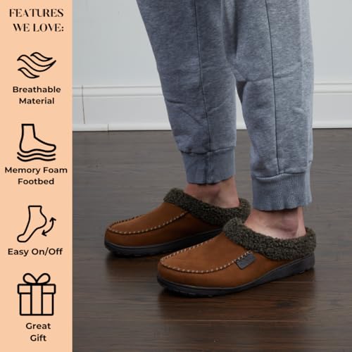 Dearfoams Men's Indoor/Outdoor Breathable Memory Foam Clog Offered in Wide Widths, Chestnut, Large