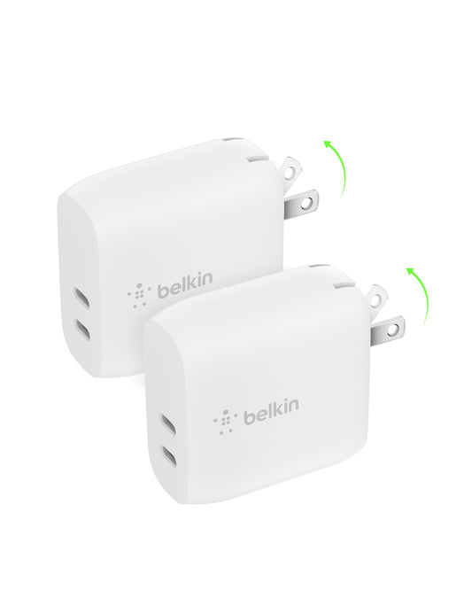 Belkin 40W Dual Port USB-C Wall Charger, USB Type C Charger Fast Charging for iPhone 16, 16 Plus, 16 Pro, 16 Pro Max, 15, 15 Pro, 15 Pro Max, iPhone 14 Series, Galaxy S24, iPad, AirPods & More, 2-Pack