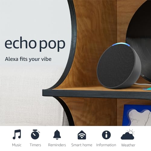 Amazon Echo Pop (newest model), Full sound compact smart speaker with Alexa, Charcoal