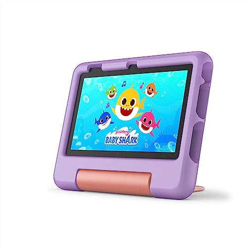 Amazon Fire 7 Kids tablet (newest model) ages 3-7. Top-selling 7" kids tablet on Amazon | ad-free content with parental controls included, 10-hr battery, 16 GB, Purple