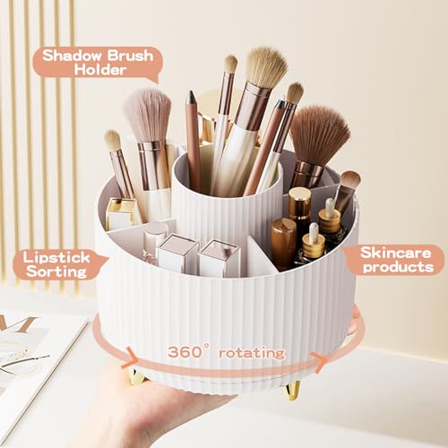 360° Rotate Makeup Brush Holder Organizer, Makeup Organizers Countertop, Makeup organization and Skincare Storage for Vanity, Desktop, Bathroom (White)