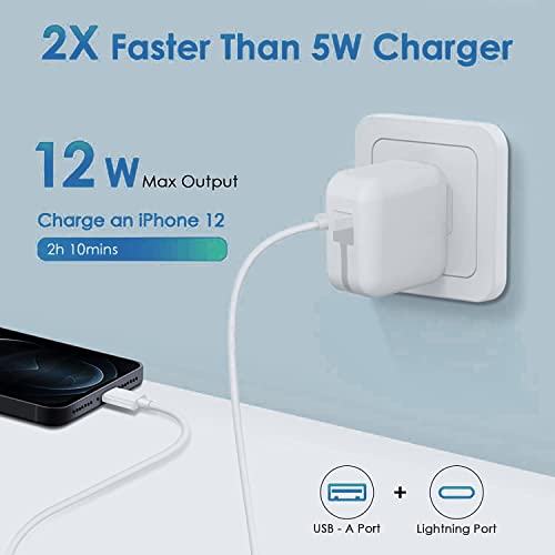 iPad Charger, iPhone Charger iPad Cord Fast Charging 12W USB Wall Charger Foldable Portable Travel Plug with 6.6FT Lightning iPad Cable Compatible with iPhone, iPad, iPad Mini 1/2/3/4/5,iPad Air 1/2/3