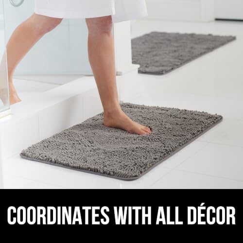 Gorilla Grip Bath Rug Mat 24x17, Thick Soft Absorbent Chenille, Rubber Backing Quick Dry Microfiber Mats, Machine Washable Rugs for Shower Floor, Bathroom Runner Bathmat Accessories Decor, Grey
