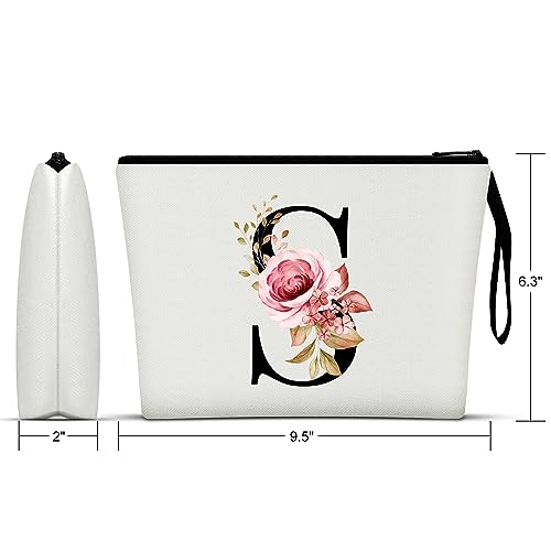 Vavabox A-Z Personalized Makeup Bag,Birthday Gifts for Women Mom,Gifts for Best Friend,Bride Bridesmaid Cosmetic bag (S, White)