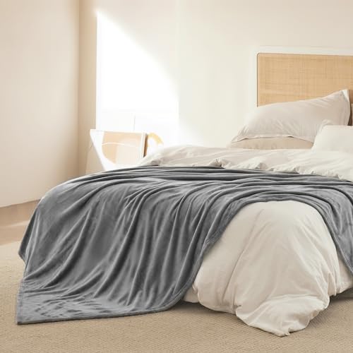 Bedsure Fleece Bed Blankets Queen Size Grey - Soft Lightweight Plush Fuzzy Cozy Luxury Blanket Microfiber, 90x90 inches