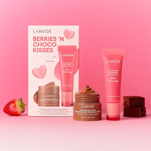 LANIEGE Berries N' Choco: Lip Glowy Balm Berry, Lip Sleeping Mask Chocolate, Nourish, Hydrate, Vitamin C and Murumuru Butter