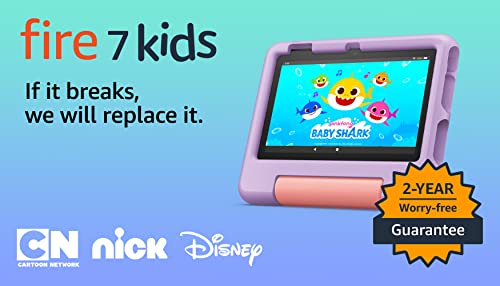 Amazon Fire 7 Kids tablet (newest model) ages 3-7. Top-selling 7" kids tablet on Amazon | ad-free content with parental controls included, 10-hr battery, 16 GB, Purple