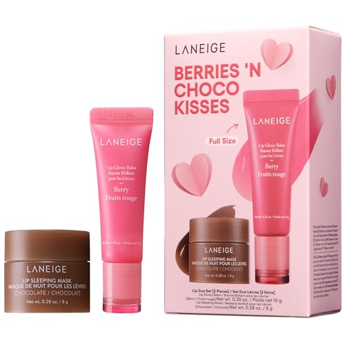 LANIEGE Berries N' Choco: Lip Glowy Balm Berry, Lip Sleeping Mask Chocolate, Nourish, Hydrate, Vitamin C and Murumuru Butter