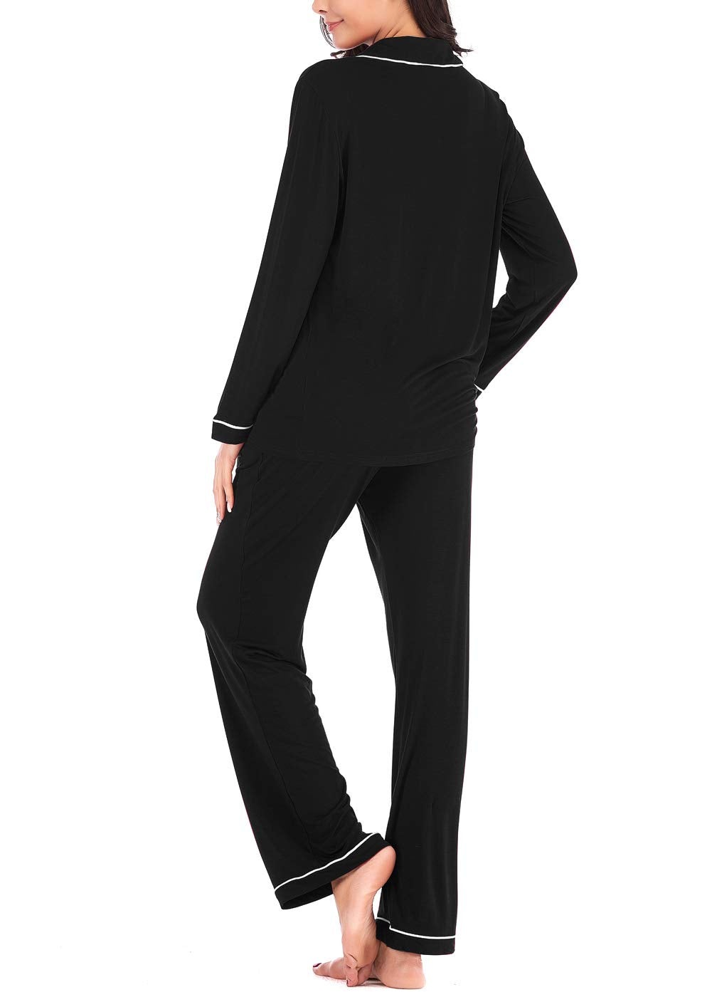 Aamikast Women's Pajama Sets Long Sleeve Button Down Sleepwear Nightwear Soft Pjs Lounge Sets (Black XS)