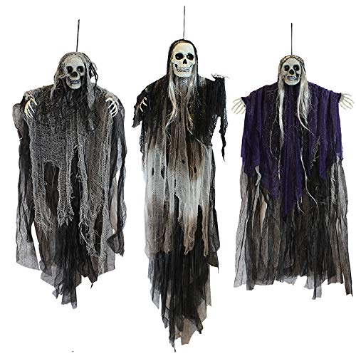 JOYIN 3 Pack Hanging Halloween Skeleton Ghosts Decorations, Grim Reapers for Best Halloween Outdoor Decorations