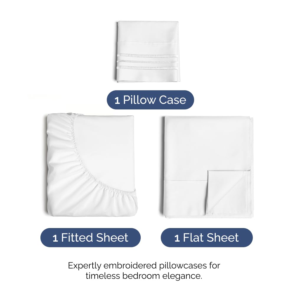 Twin Size Sheet Set - Breathable & Cooling Sheets - Hotel Luxury Bed Sheets - Extra Soft - Deep Pockets - Easy Fit - 3 Piece Set - Wrinkle Free - Comfy - White Bed Sheets - Twins Sheets - 3 PC