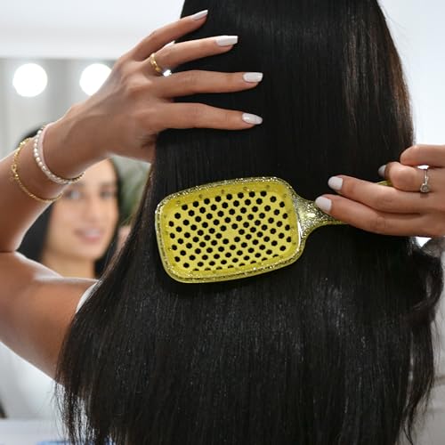 FHI Heat UNbrush Detangling Brush for Pain-Free Brushing on All Wet or Dry Hair Types — Durable DuoFlex Anti-Static Bristles, Lightweight Handle, Vented Hair Brush, Amber Yellow