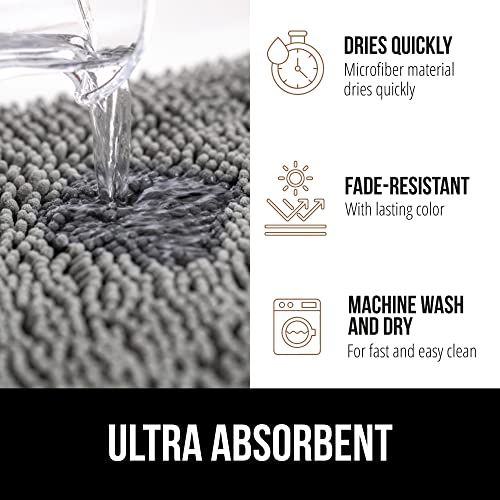 Gorilla Grip Bath Rug Mat 24x17, Thick Soft Absorbent Chenille, Rubber Backing Quick Dry Microfiber Mats, Machine Washable Rugs for Shower Floor, Bathroom Runner Bathmat Accessories Decor, Grey
