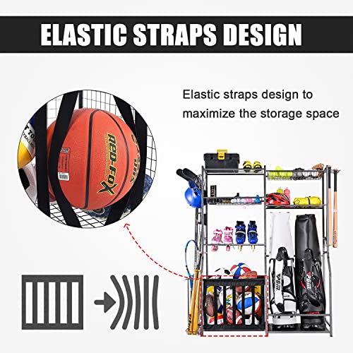 Mythinglogic Garage Sports Equipment Storage, 2 Golf Bag Storage Stand and Other Sports Equipment Storage Rack, Garage Organizer System