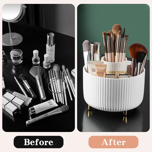 360° Rotate Makeup Brush Holder Organizer, Makeup Organizers Countertop, Makeup organization and Skincare Storage for Vanity, Desktop, Bathroom (White)