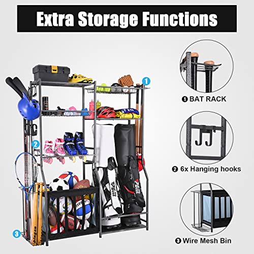 Mythinglogic Garage Sports Equipment Storage, 2 Golf Bag Storage Stand and Other Sports Equipment Storage Rack, Garage Organizer System