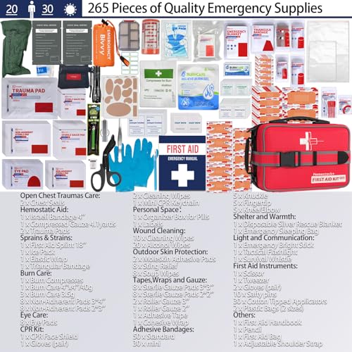 Advanced Comprehensive First Aid Kit with Well Organized Labelled Compartments Removable MOLLE System First Aid Trauma Kits for Car, Home,Camping, Office and etc.-265 Piece