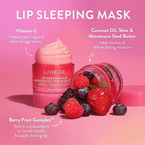 LANIEGE Berries N' Choco: Lip Glowy Balm Berry, Lip Sleeping Mask Chocolate, Nourish, Hydrate, Vitamin C and Murumuru Butter