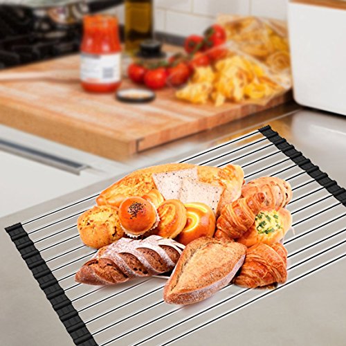 Ahyuan Roll up Dish Drying Rack Over The Sink Kitchen Roll up Sink Drying Rack Portable Dish Drainer Foldable Dish Drying Rack (Black, 17.8''X11.8'')