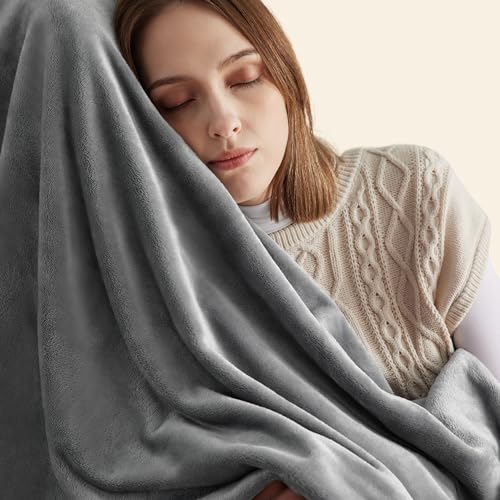 Bedsure Fleece Throw Blanket for Couch Grey - Lightweight Plush Fuzzy Cozy Soft Blankets and Throws for Sofa, 50x60 inches