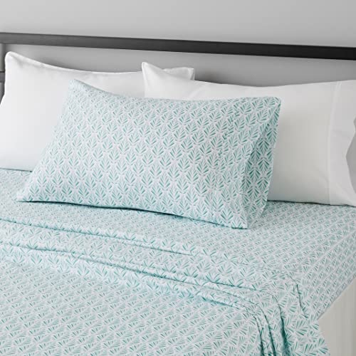 Amazon Basics Lightweight Super Soft Easy Care Microfiber 3 Piece Bed Sheet Set With 14-Inch Deep Pockets, Twin, Aqua Fern, Printed