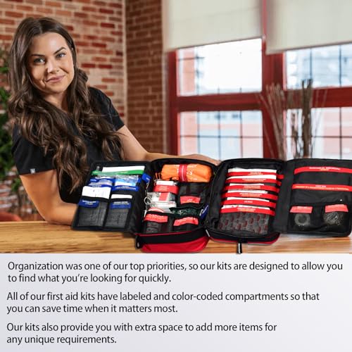 Advanced Comprehensive First Aid Kit with Well Organized Labelled Compartments Removable MOLLE System First Aid Trauma Kits for Car, Home,Camping, Office and etc.-265 Piece