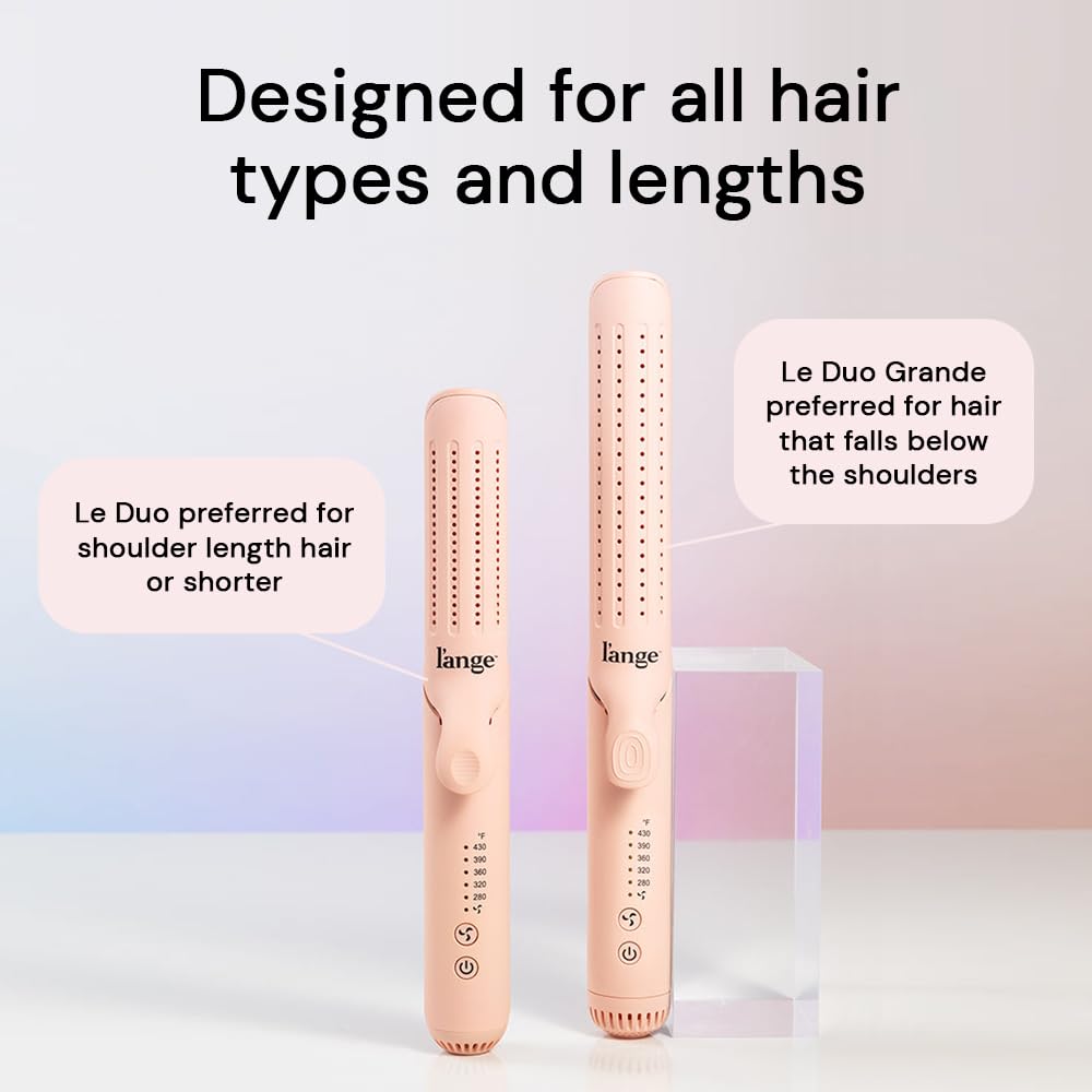 L'ANGE HAIR Le Duo Grande 360° Airflow Styler | 2-in-1 Curling Wand & Titanium Flat Iron Professional Hair Straightener and Curler with Cooling Air Vents to Lock in Style | Adjustable Temp (Blush)