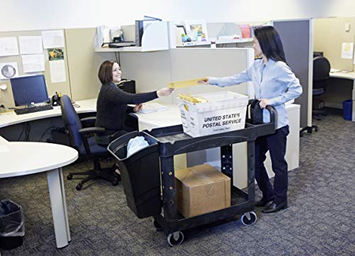Rubbermaid Commercial Products 2-Shelf Utility/Service Cart, Small, Lipped Shelves, Ergonomic Handle, 500 lbs. Capacity, for Warehouse/Garage/Cleaning/Manufacturing