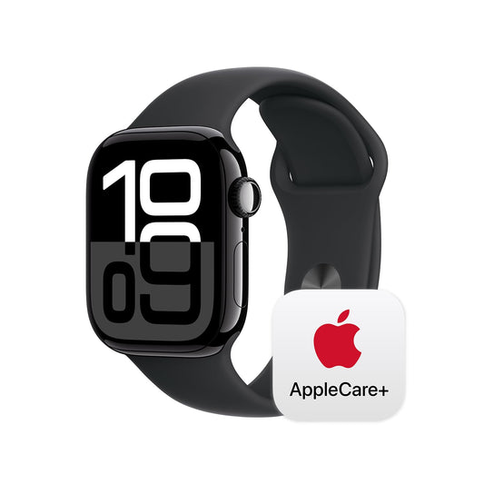 Apple Watch Series 10 [GPS 42mm] with Jet Black Aluminium Case with Black Sport Band - S/M. Fitness Tracker, ECG App, Always-On Retina Display, Water Resistant with AppleCare+ (2-Years)