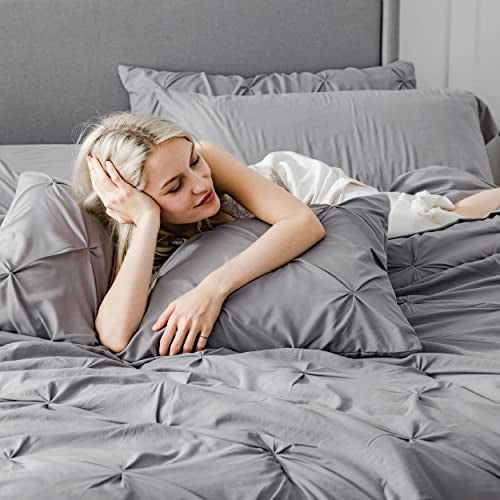 Bedsure Twin Comforter Set with Sheets - 5 Pieces Bedding Sets, Pinch Pleat Grey Bed in a Bag with Comforter, Pillowcase & Sham