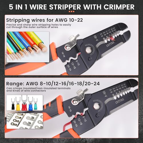VANJOIN Wire Stripper with Cutter and Crimper, Professional Crimping/Stripping tool/Multi-Tool, twist/cutting/wire Hand Tool, Stripping for AWG 10-20(Wire Crimper Cutter)