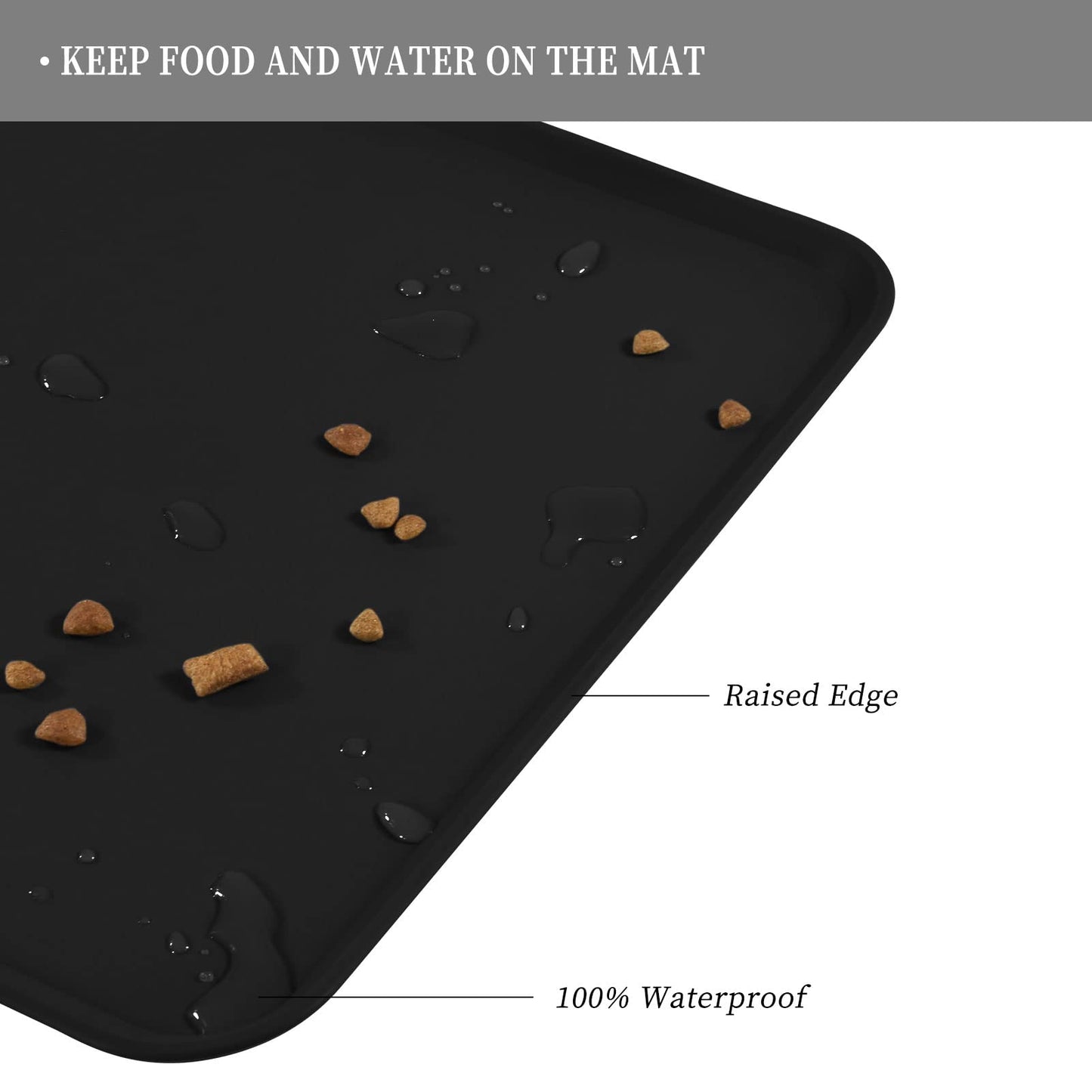Reopet Waterproof Pet Feeding Mat with High Raised Edges, Heavier and Thicker Placemats for Cat Dog Water Bowl, BPA Free Silicone Feeding Mat, Dog Cat Feeding Mats for Food and Water Prevent Spill