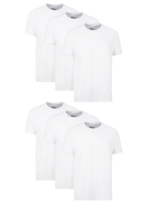 Hanes Mens Cotton, Moisture-wicking Crew Tee Undershirts, Multi-packs, White - 6 Pack, Large US